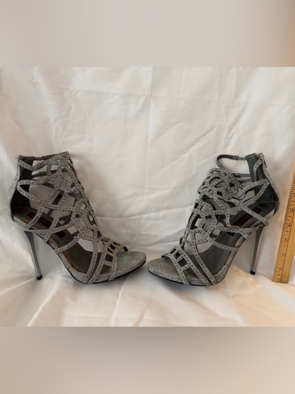 Two Lips Silver Glitter Cage Stiletto Sandals